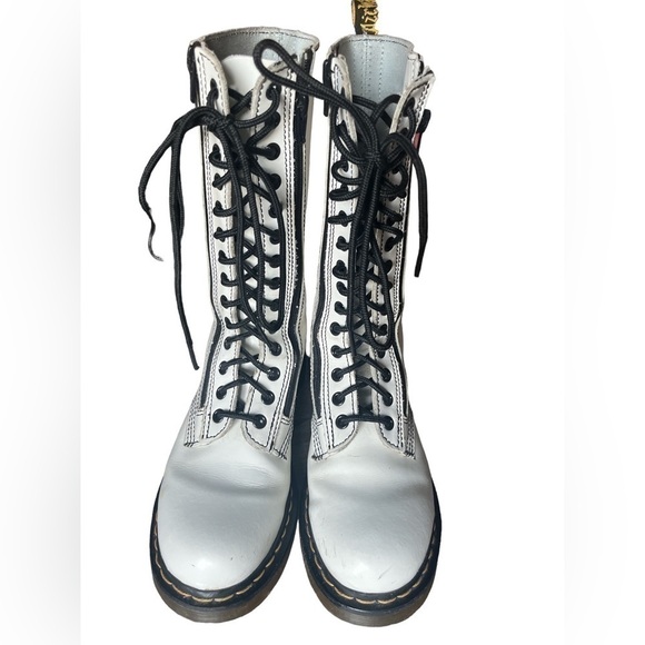 White Dc Martens DOCS lace up tall combat boots double zipper 14 hole mid calf 7 - Picture 4 of 16